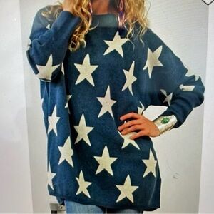 Tasha Polizzi Oversized Blue Star Pattern Sweater